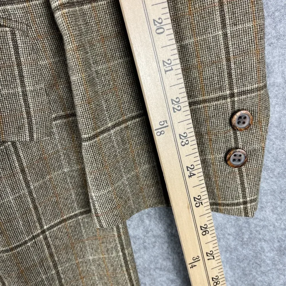 Vintage Hardy Amies Blazer Sport Coat Mens 40R Tan Plaid Wide Lapel Academia